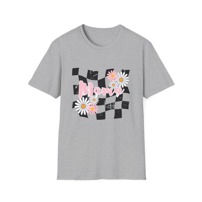 Checkered Mama Tee – Retro Floral Design